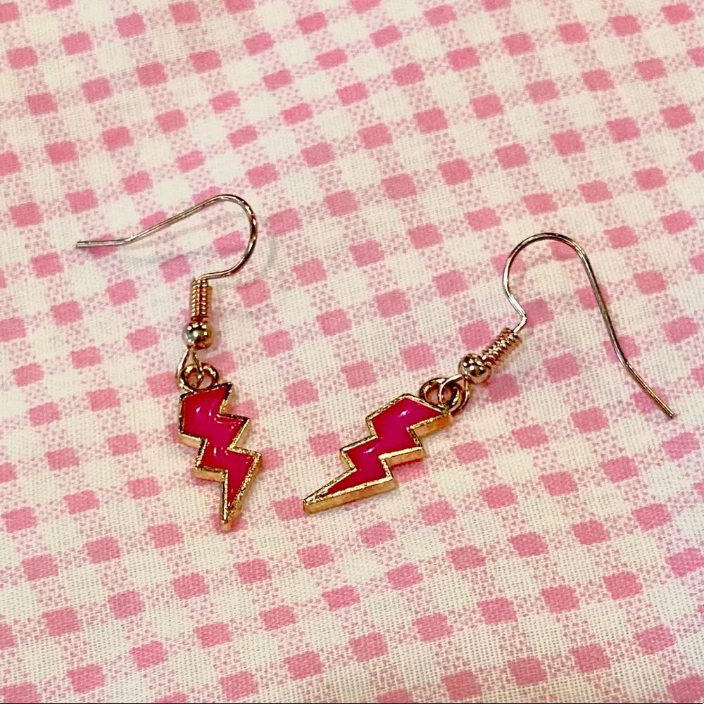 Pink Lightning Bolt Earings